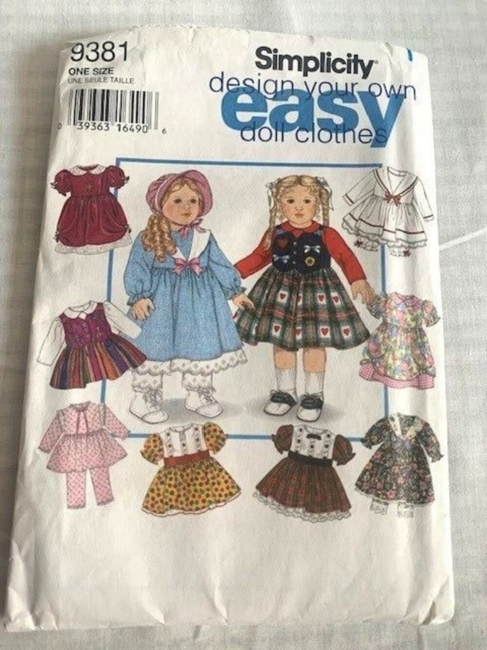 Simplicity 9381 Design Your Own Easy Size 18" Doll Clothes Pattern Uncut 1995